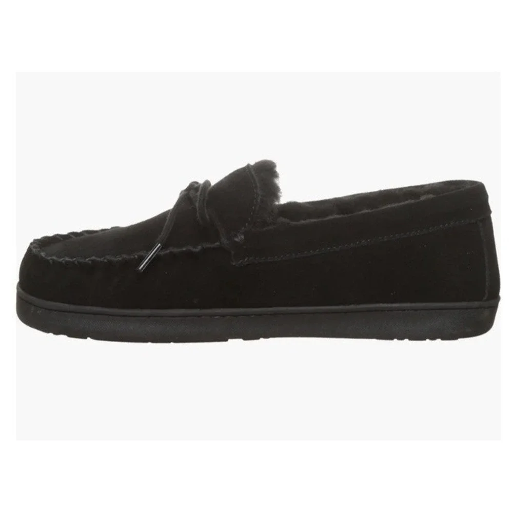 New BEARPAW Wyden II 2200 Mens Moc Toe Black Slip‎ On Slipper Shearling Lined 11